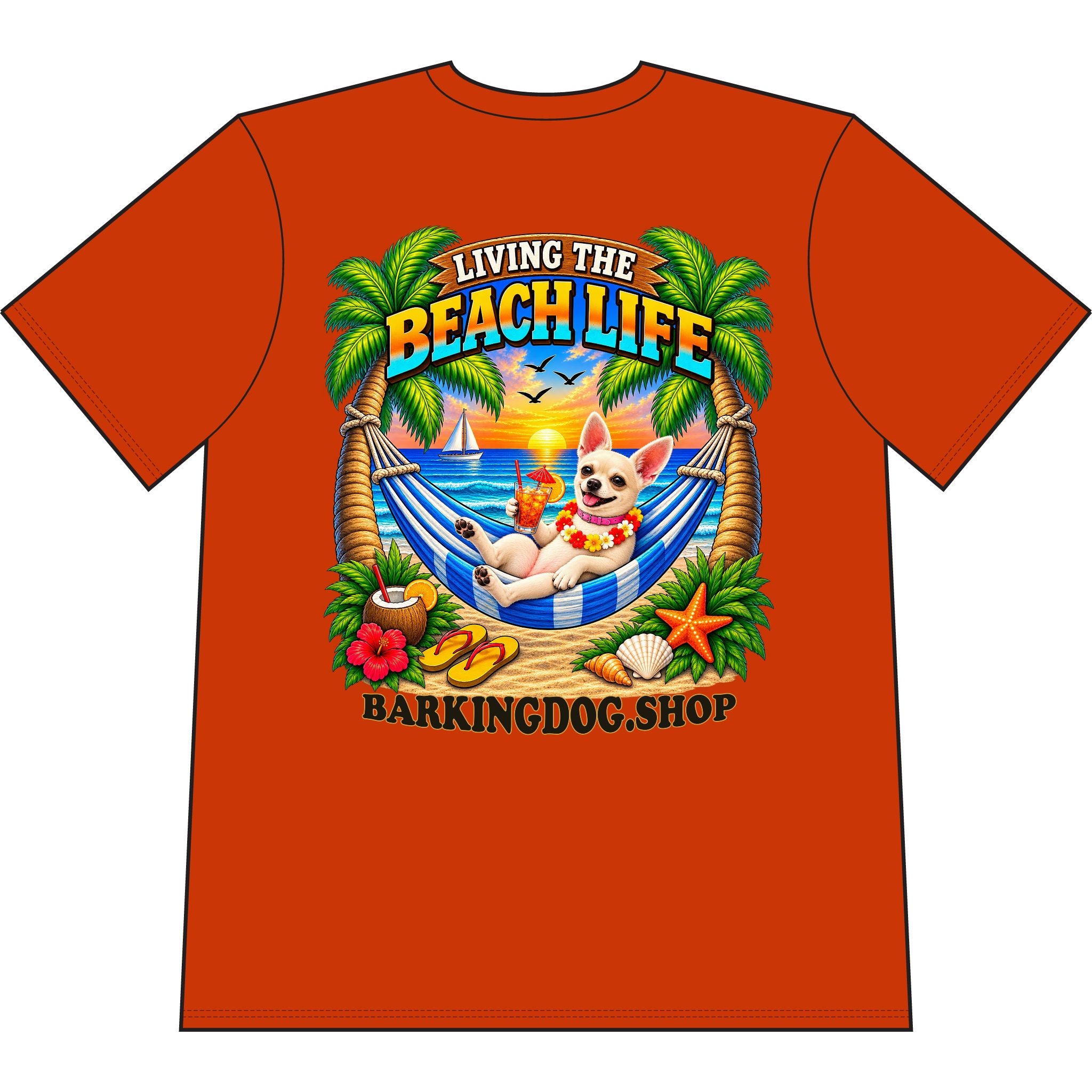 Copy of Chihuahua Beach Life Canine T Shirt Beach Collection Living the Beach Life Tropical Graphic Tee Wag On BarkingDog Shop