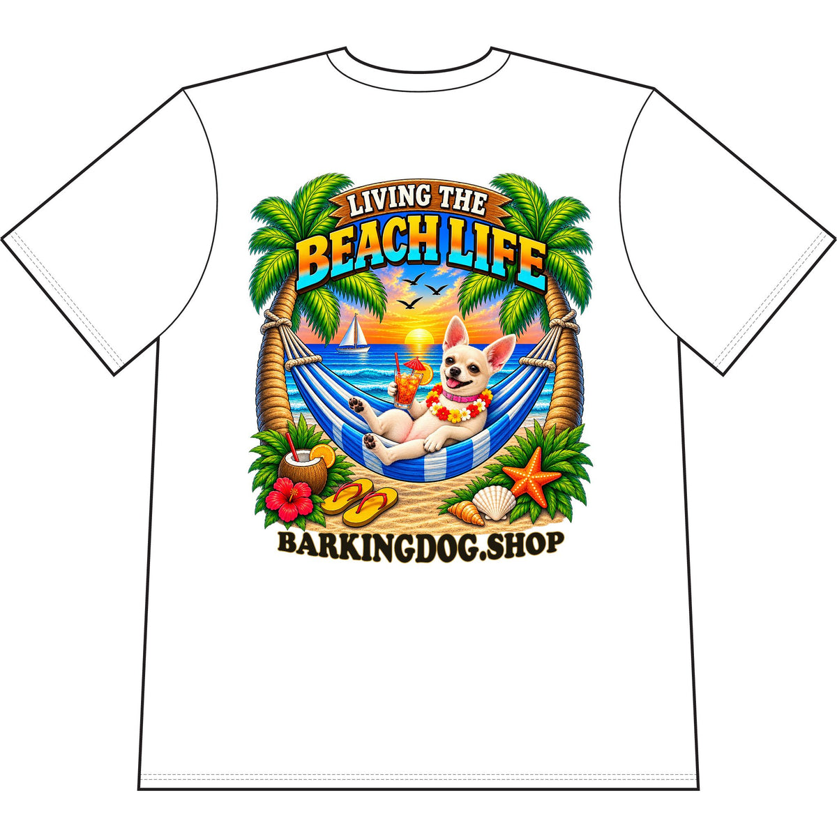 Copy of Chihuahua Beach Life Canine T Shirt Beach Collection Living the Beach Life Tropical Graphic Tee Wag On BarkingDog Shop
