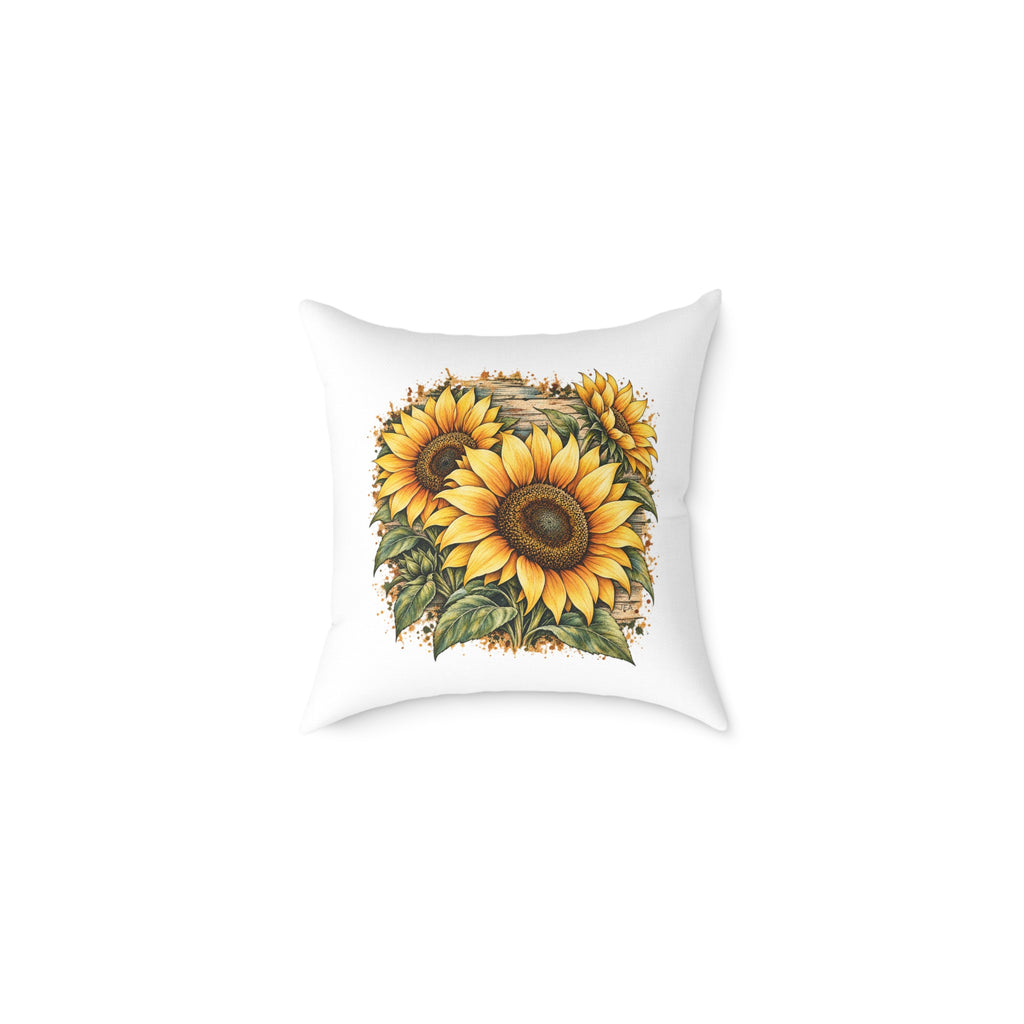 Sunflower Woodcut Relief Throw Pillow White Floral Farmhouse Home Decor BarkingDog Shop