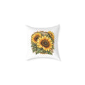 Sunflower Woodcut Relief Throw Pillow White Floral Farmhouse Home Decor BarkingDog Shop