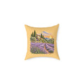 Lavender Fields Woodcut Relief Throw Pillow Warm Beige Floral Landscape Home Decor BarkingDog Shop