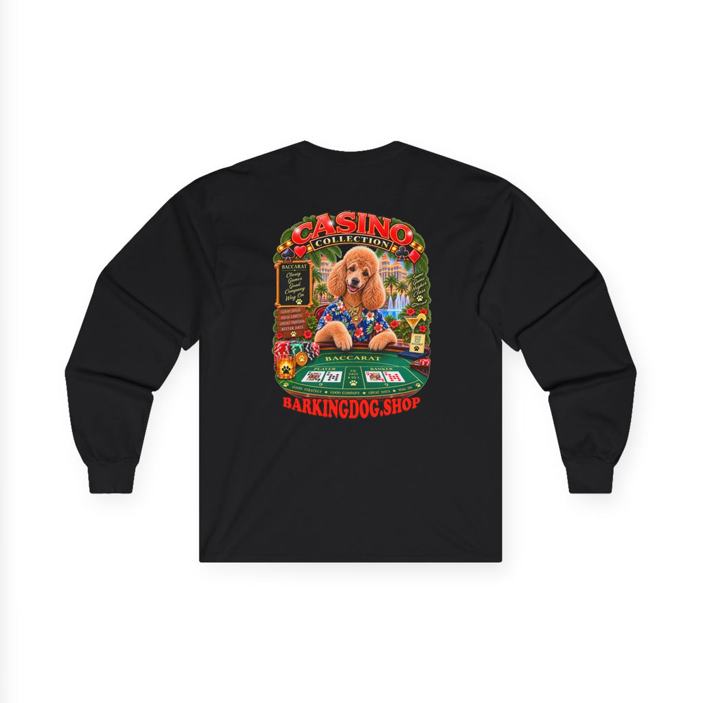 Poodle Baccarat Long Sleeve T Shirt Casino Collection Vintage Casino Dog Graphic Tee Wag On BarkingDog Shop