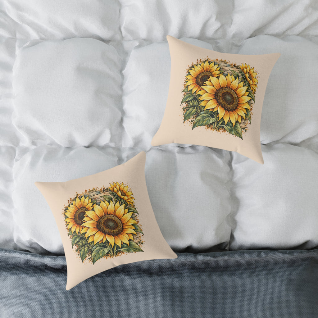 Sunflower Woodcut Relief Throw Pillow Warm Peach Floral Farmhouse Home Decor BarkingDog Shop