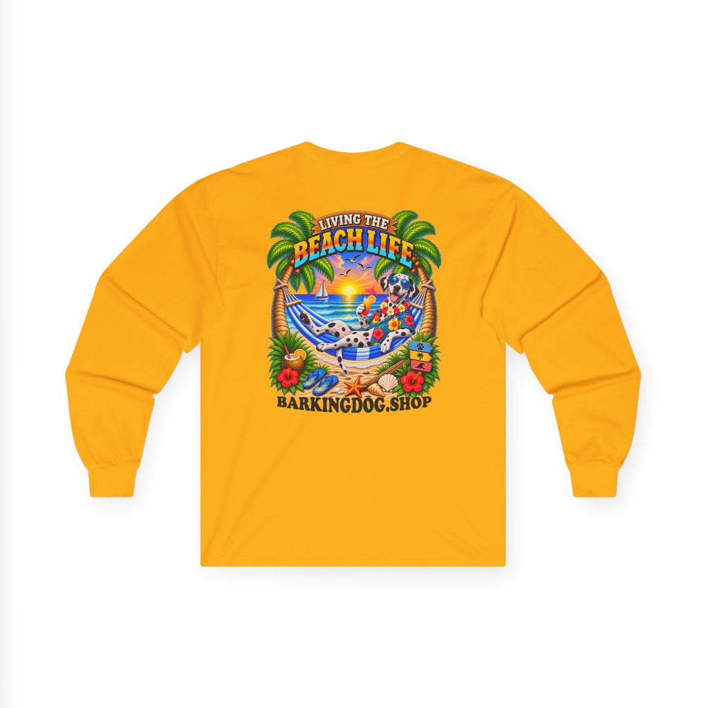 Dalmatian Beach Life Canine Long Sleeve T Shirt Beach Collection Hammock Tropical Dog Graphic Tee Wag On BarkingDog Shop