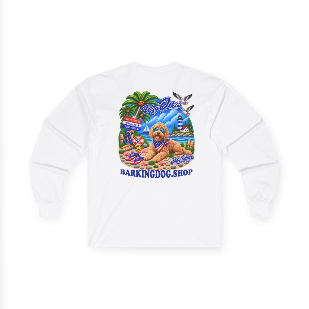 Golden Doodle Stay Salty Pup Long Sleeve T Shirt Beach Collection Coastal Dog Graphic Tee Wag On BarkingDog Shop
