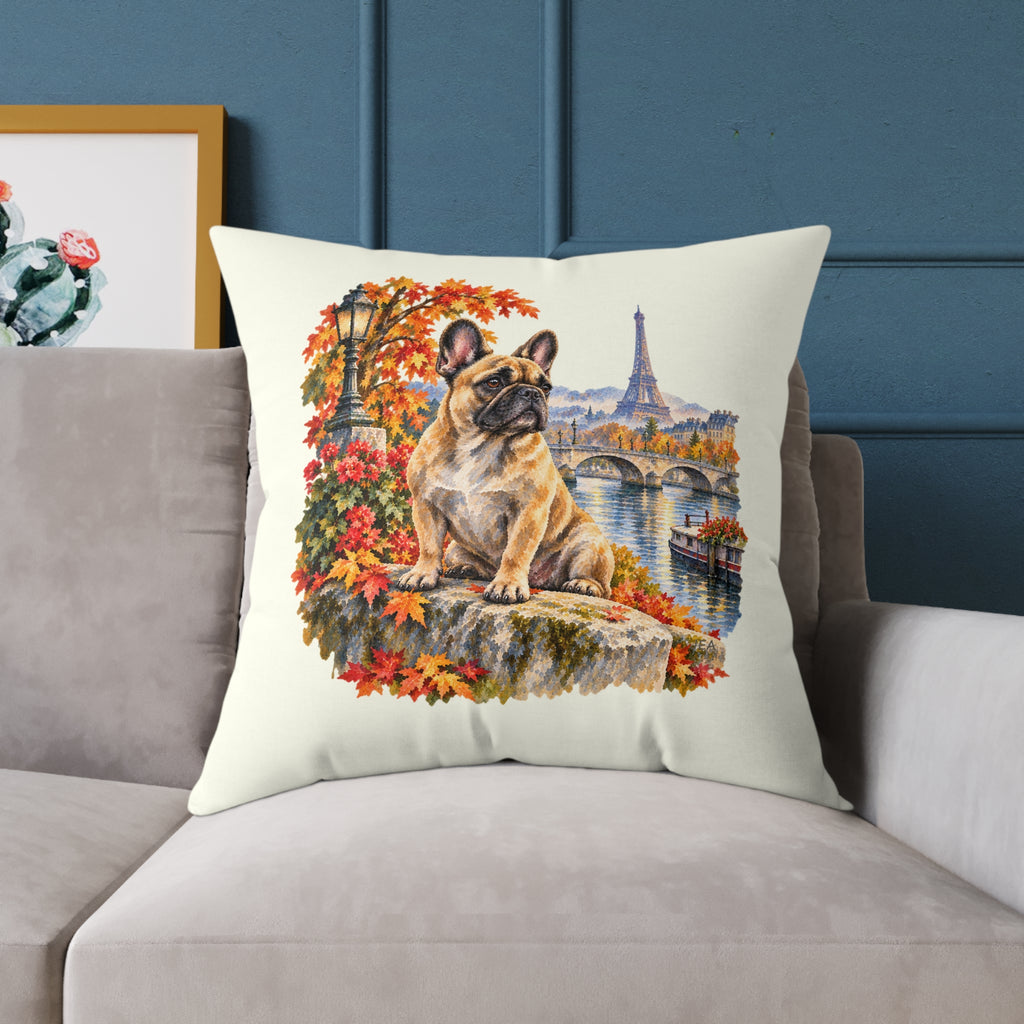 French Bulldog Paris in Autumn Throw Pillow Ivory Home Decor Collection Eiffel Tower Scenic Dog Decor BarkingDog Shop