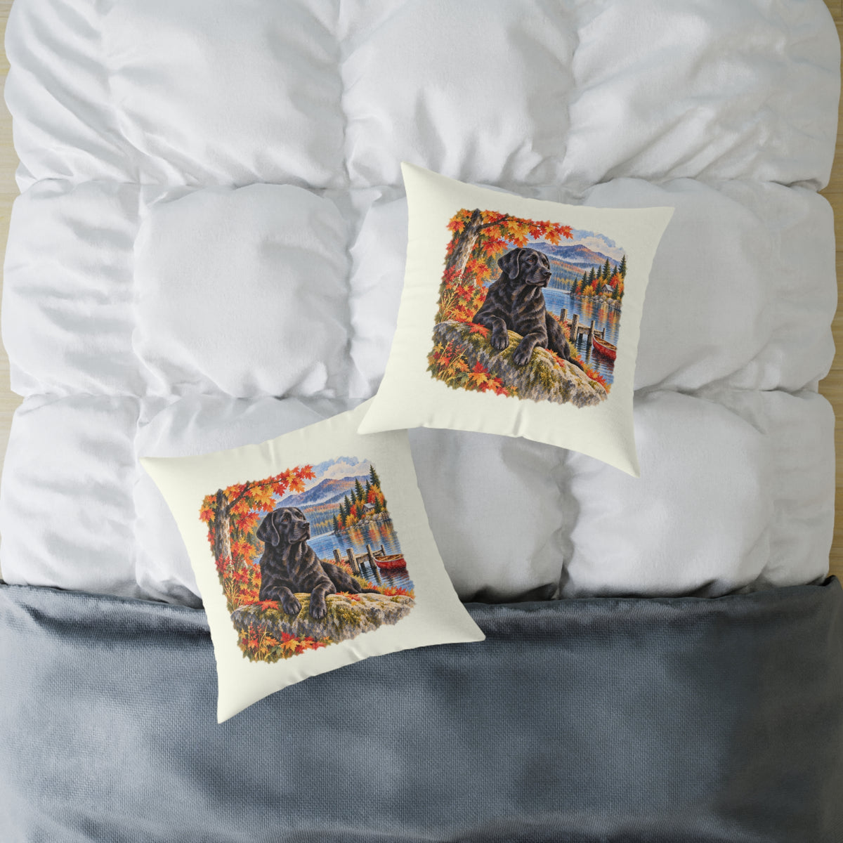 Black Labrador Maine Lake Autumn Throw Pillow Ivory Home Decor Collection Fall Mountain Dog Decor BarkingDog Shop