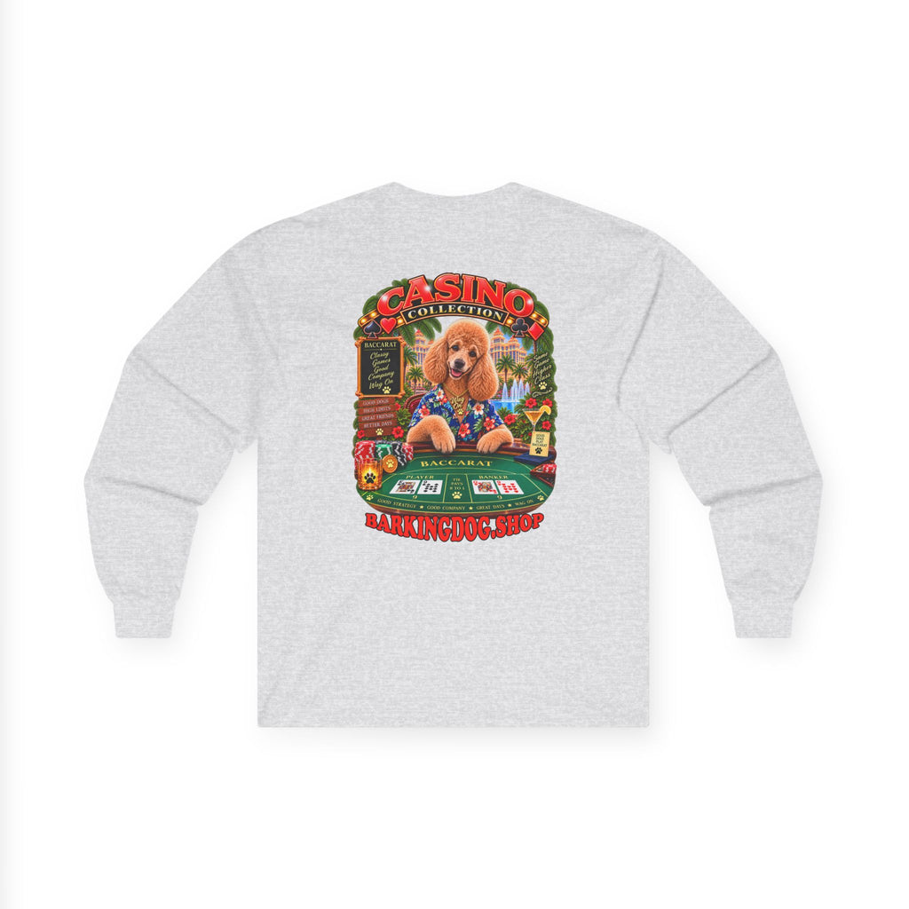Poodle Baccarat Long Sleeve T Shirt Casino Collection Vintage Casino Dog Graphic Tee Wag On BarkingDog Shop
