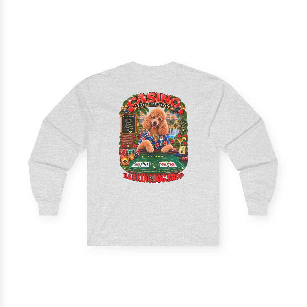 Poodle Baccarat Long Sleeve T Shirt Casino Collection Vintage Casino Dog Graphic Tee Wag On BarkingDog Shop