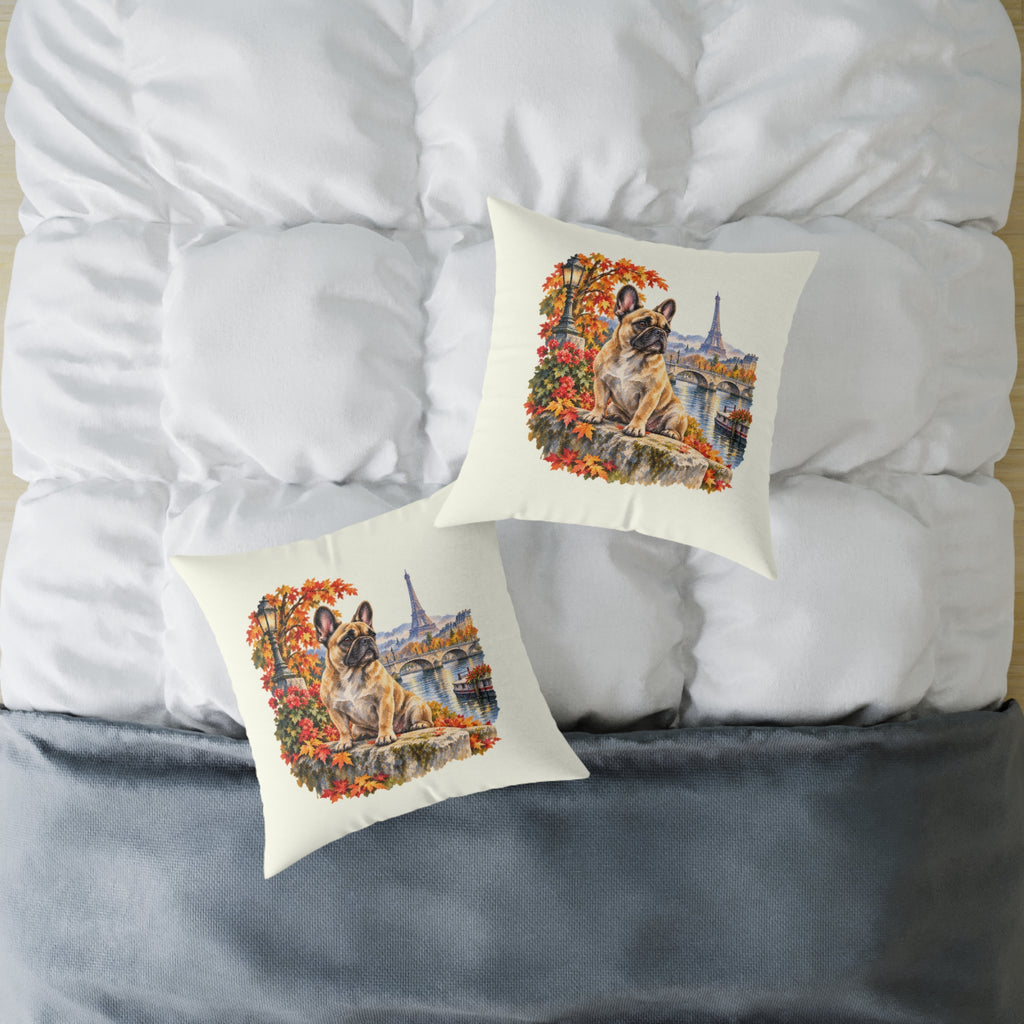 French Bulldog Paris in Autumn Throw Pillow Ivory Home Decor Collection Eiffel Tower Scenic Dog Decor BarkingDog Shop