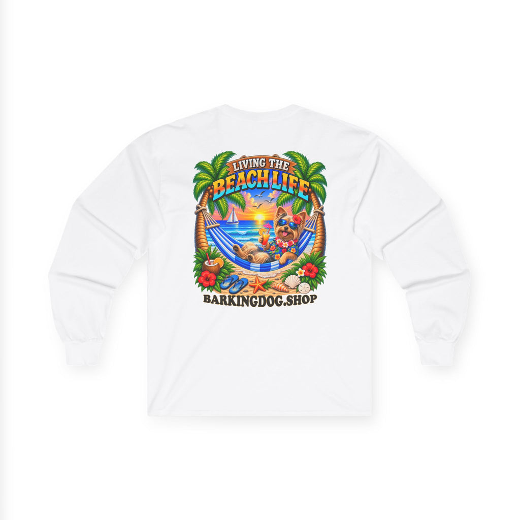 Yorkshire Terrier Beach Life Canine Long Sleeve T Shirt Beach Collection Hammock Tropical Dog Graphic Tee Wag On BarkingDog Shop