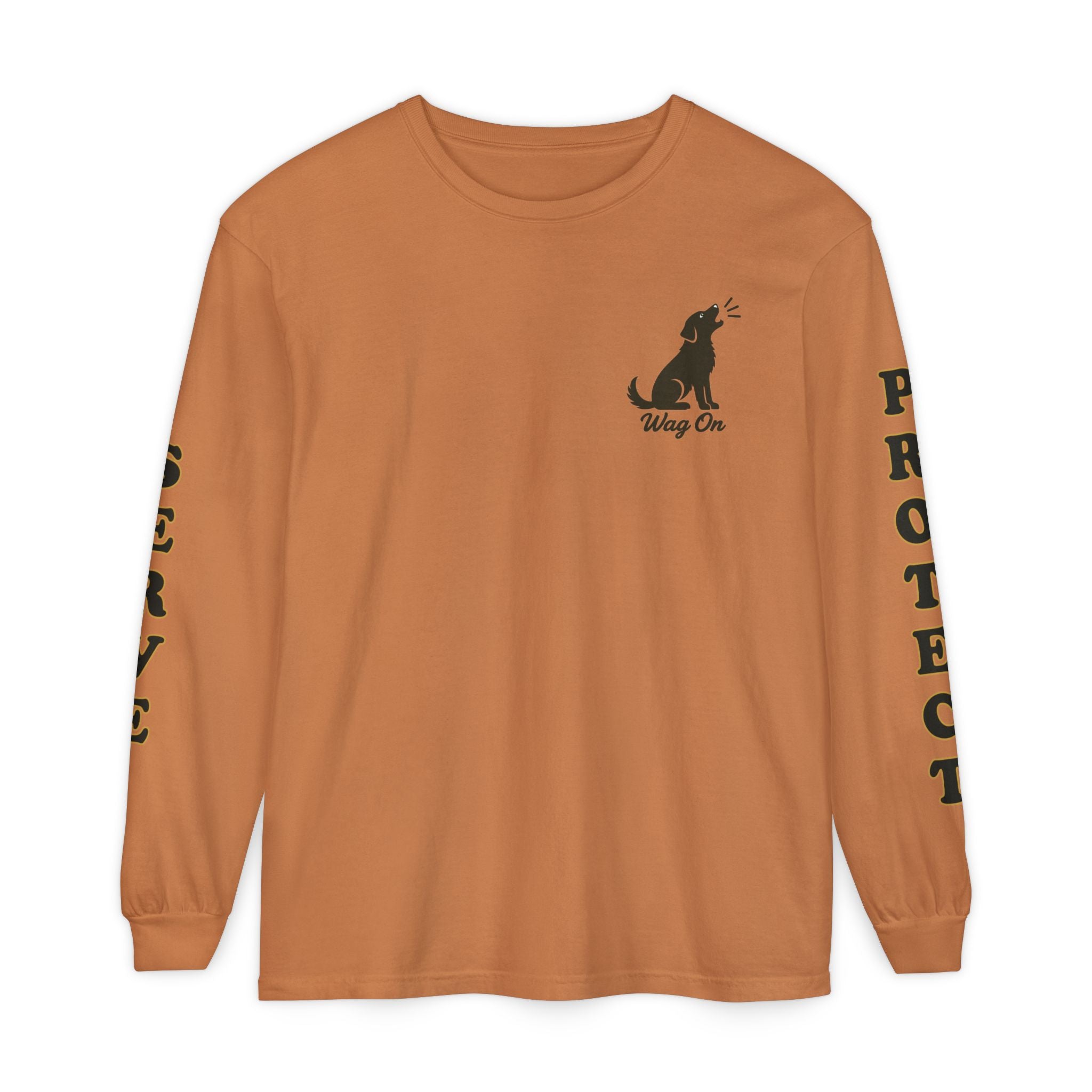 AH-64 Apache Helicopter Long Sleeve Tee — BarkingDog 'Wag On' Military Tribute