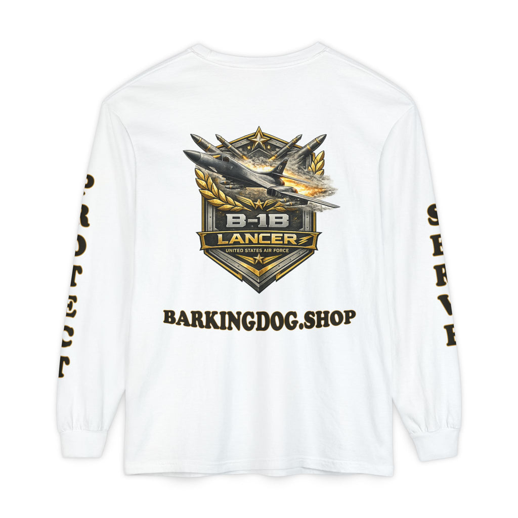 B-1B Lancer Long Sleeve Tee — Barking Dog 'Wag On' Military Air Force Tribute