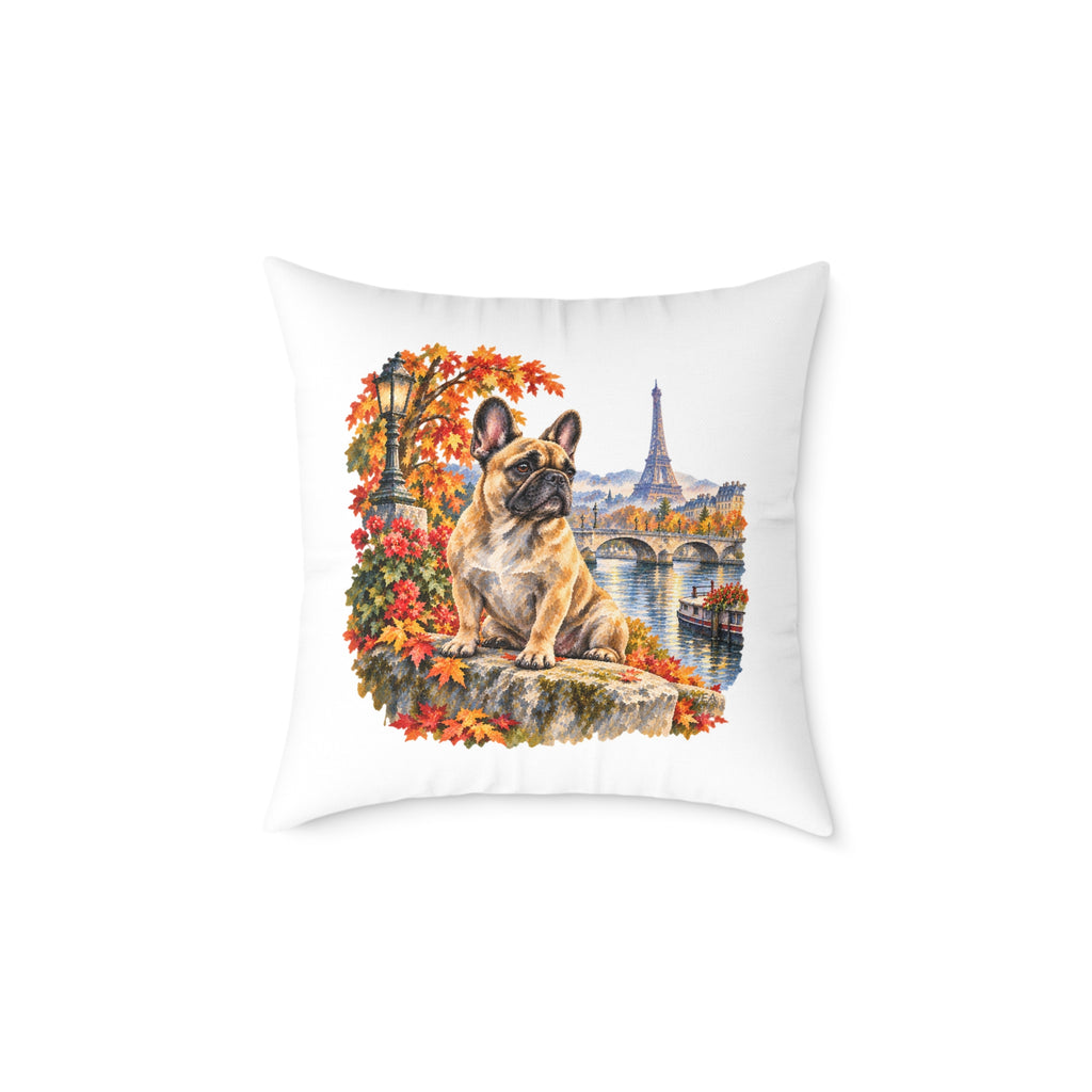 French Bulldog Paris in Autumn Throw Pillow White Home Decor Collection Eiffel Tower Scenic Dog Decor BarkingDog Shop
