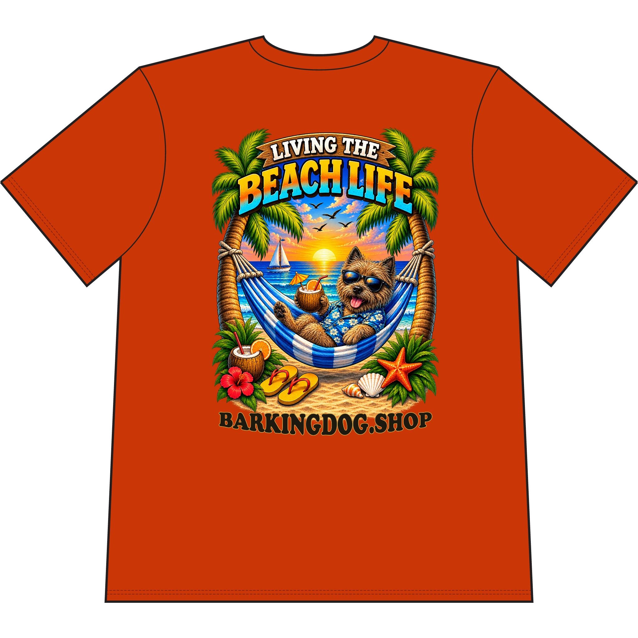 Cairn Terrier Beach Life Canine T Shirt Beach Collection Living the Beach Life Tropical Graphic Tee Wag On BarkingDog Shop
