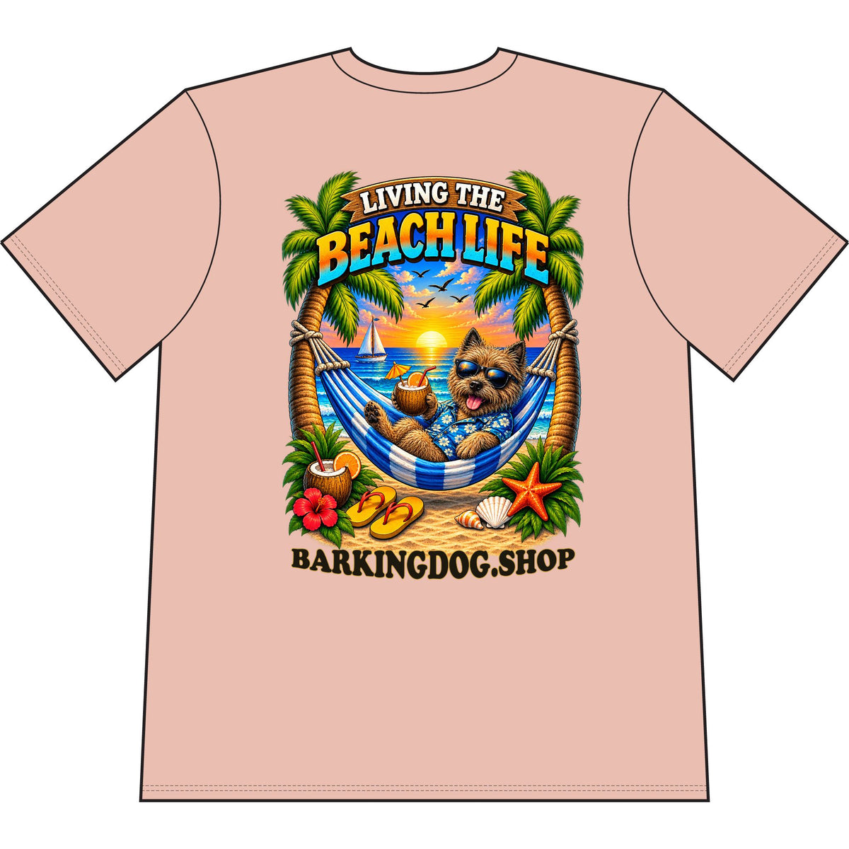 Cairn Terrier Beach Life Canine T Shirt Beach Collection Living the Beach Life Tropical Graphic Tee Wag On BarkingDog Shop