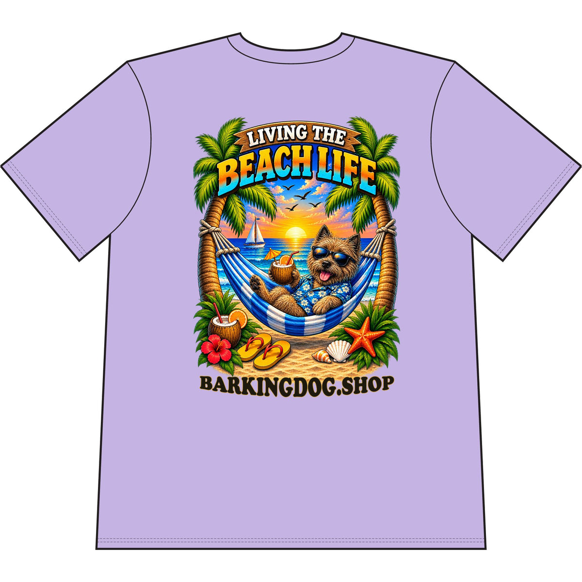Cairn Terrier Beach Life Canine T Shirt Beach Collection Living the Beach Life Tropical Graphic Tee Wag On BarkingDog Shop