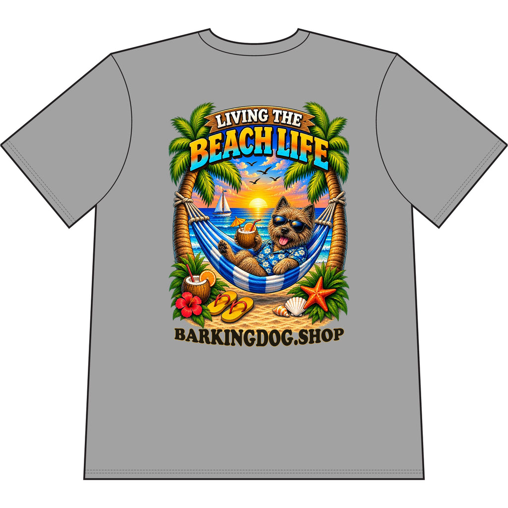 Cairn Terrier Beach Life Canine T Shirt Beach Collection Living the Beach Life Tropical Graphic Tee Wag On BarkingDog Shop