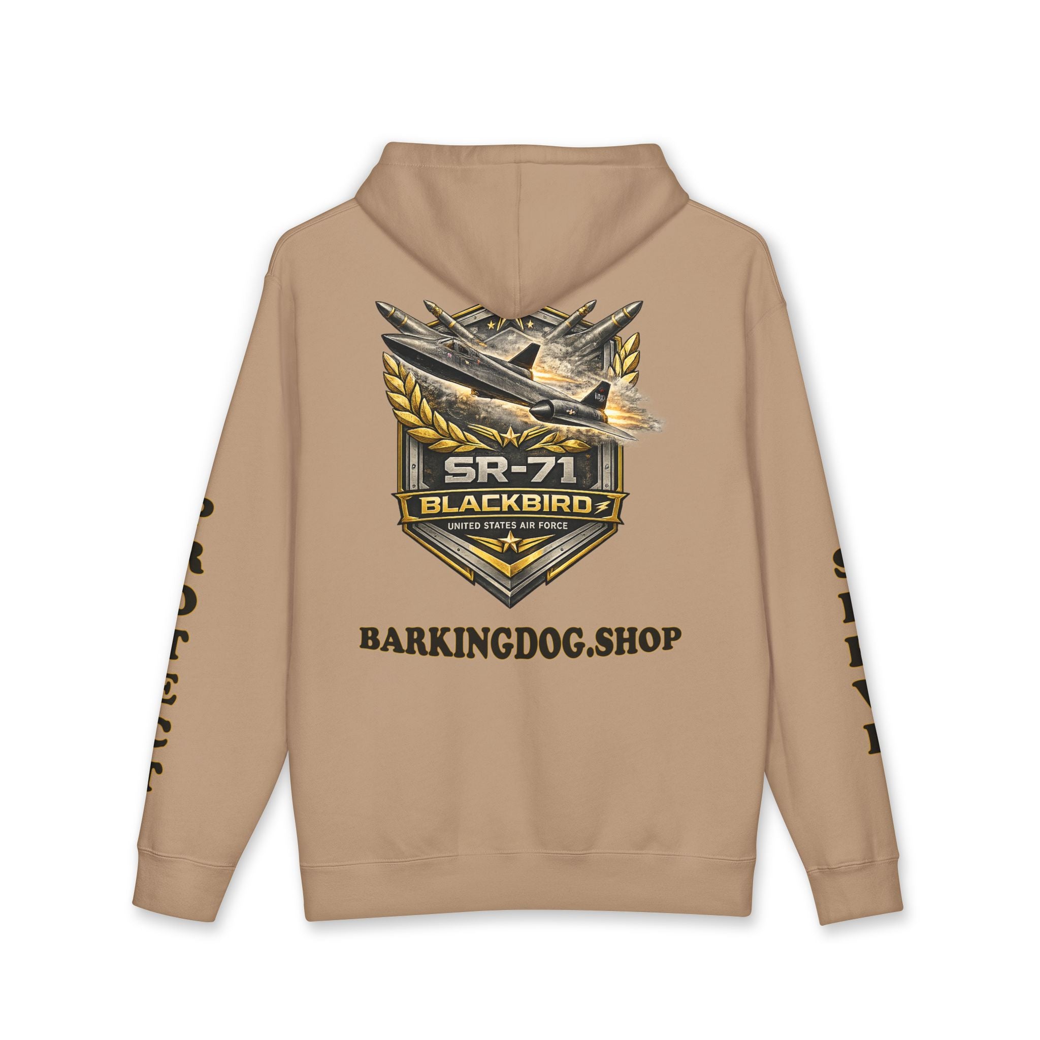 SR-71 Blackbird Jet Hoodie — Barking Dog 'Wag On' Military Air Force Tribute