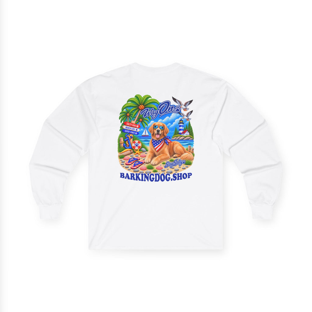 Golden Retriever Stay Salty Pup Long Sleeve T Shirt Beach Collection Coastal Dog Graphic Tee Wag On BarkingDog Shop