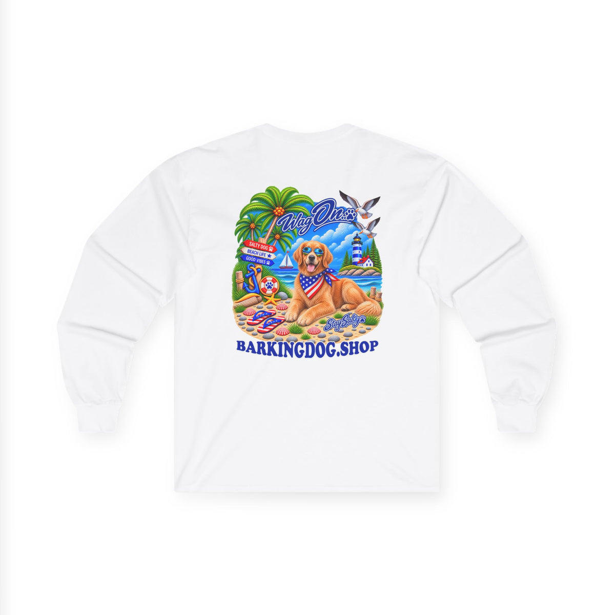 Golden Retriever Stay Salty Pup Long Sleeve T Shirt Beach Collection Coastal Dog Graphic Tee Wag On BarkingDog Shop
