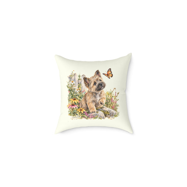 Cairn Terrier Puppy Butterfly Garden Throw Pillow Ivory Home Decor Collection Watercolor Dog Decor BarkingDog Shop