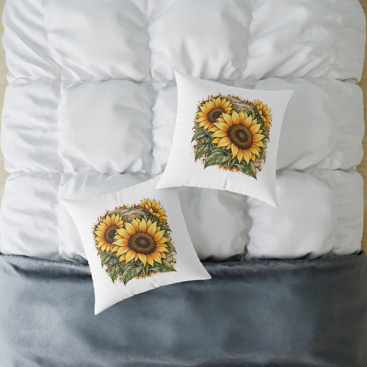 Sunflower Woodcut Relief Throw Pillow White Floral Farmhouse Home Decor BarkingDog Shop
