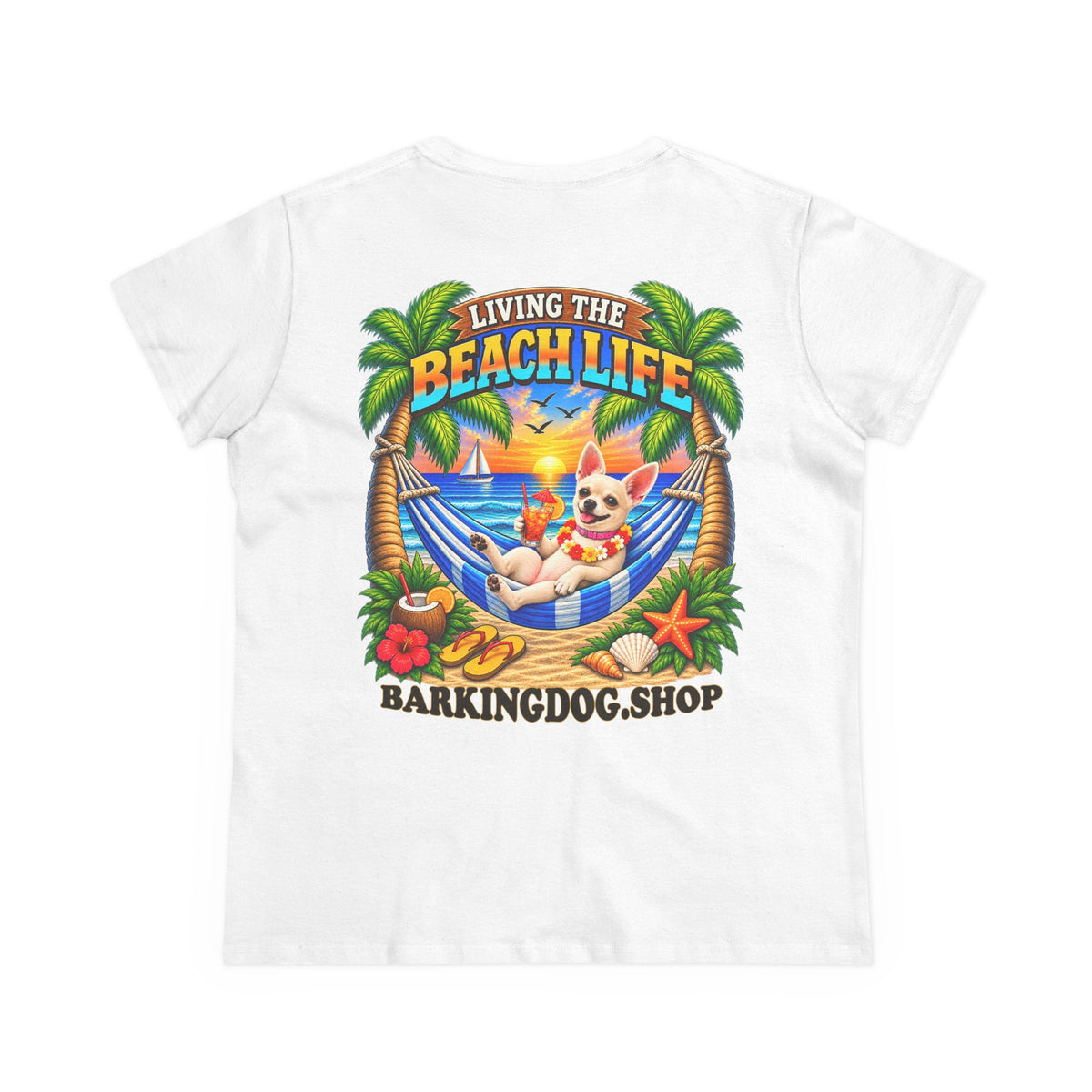 Chihuahua Beach Life Canine T Shirt Beach Collection Living the Beach Life Tropical Graphic Tee Wag On BarkingDog Shop