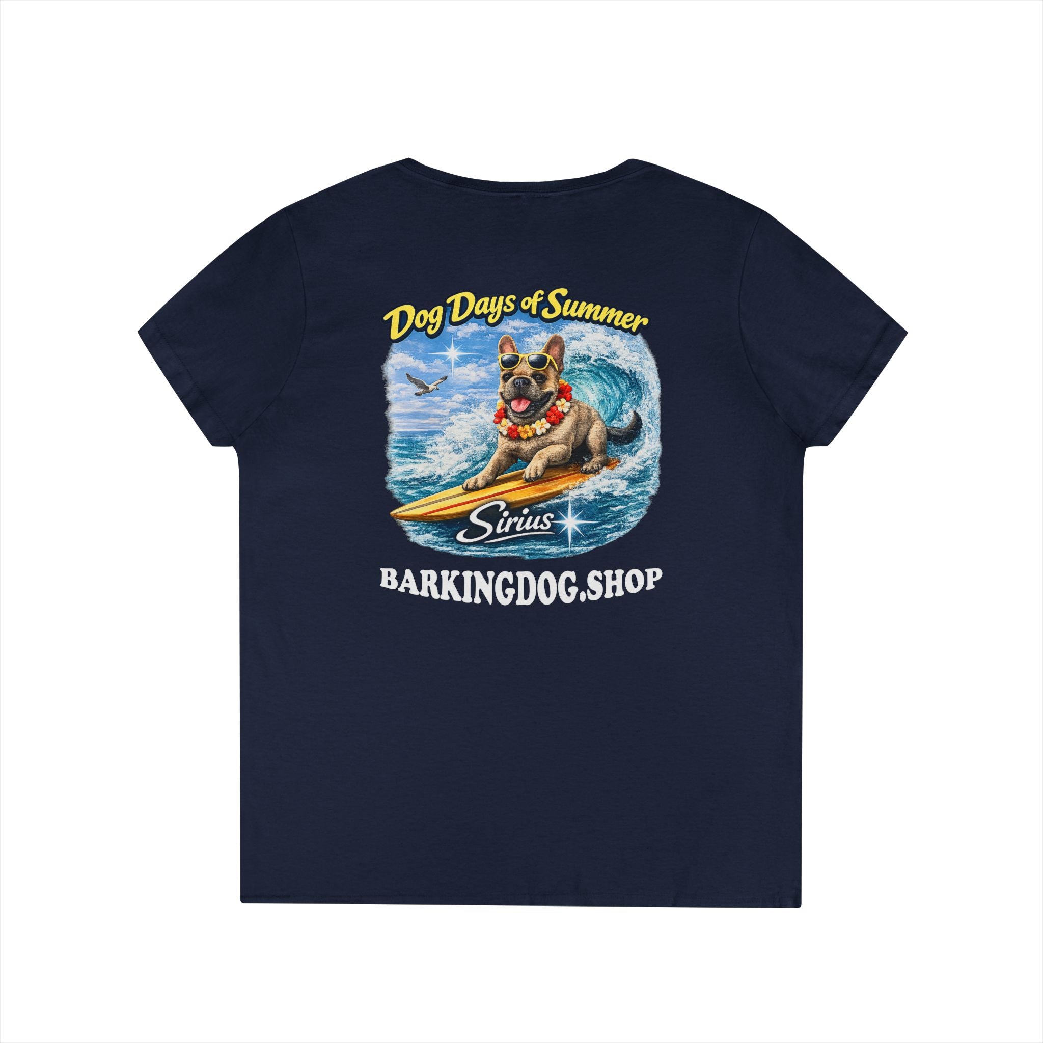 French Bull Dog Surfboard T-Shirt Wag On™ Dog Days of Summer