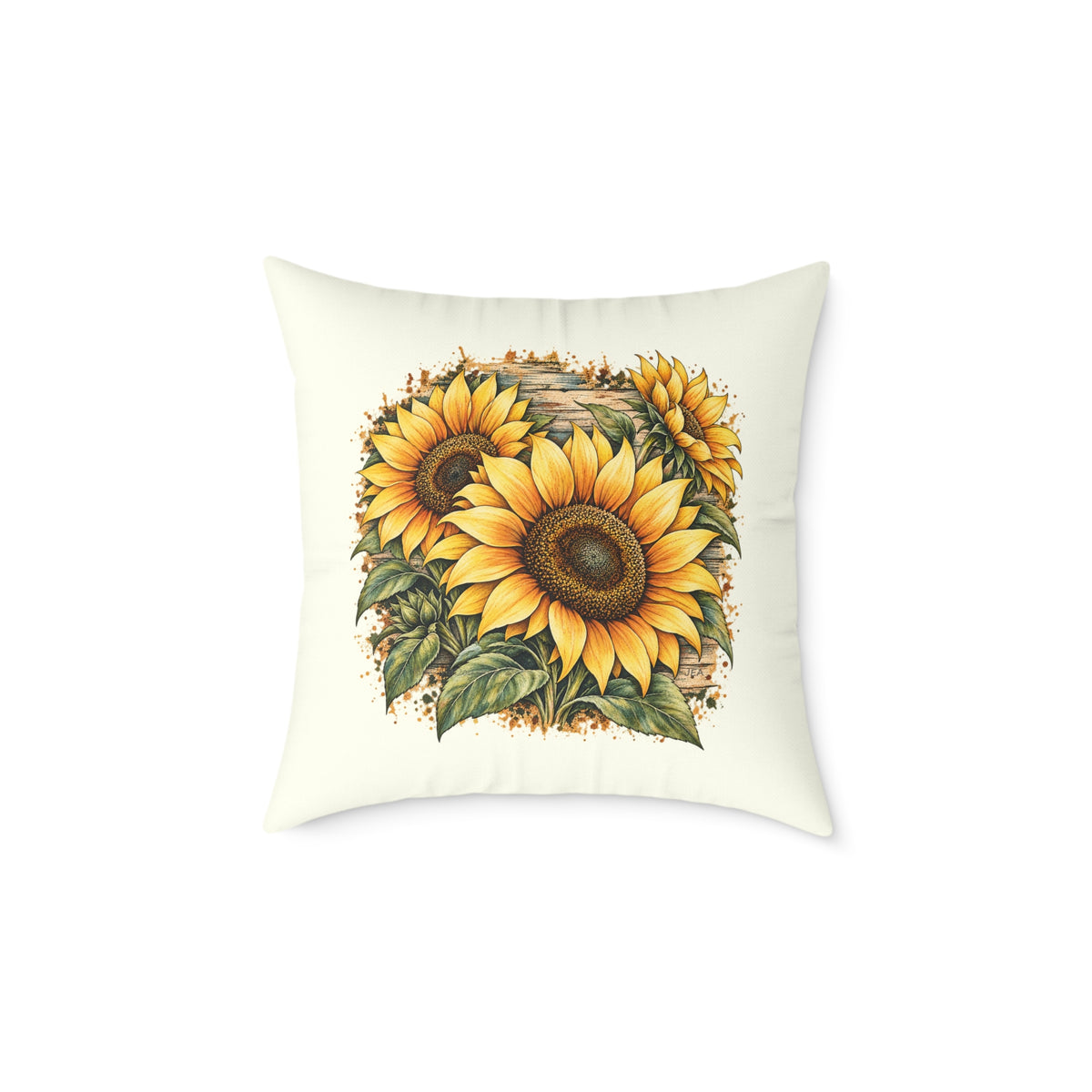 Sunflower Woodcut Relief Throw Pillow Ivory Floral Farmhouse Home Decor BarkingDog Shop