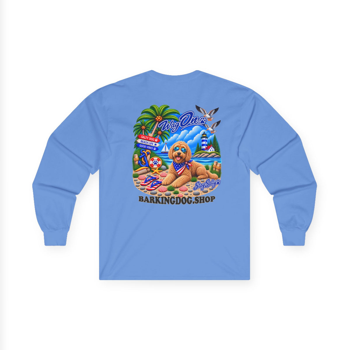 Golden Doodle Stay Salty Pup Long Sleeve T Shirt Beach Collection Coastal Dog Graphic Tee Wag On BarkingDog Shop