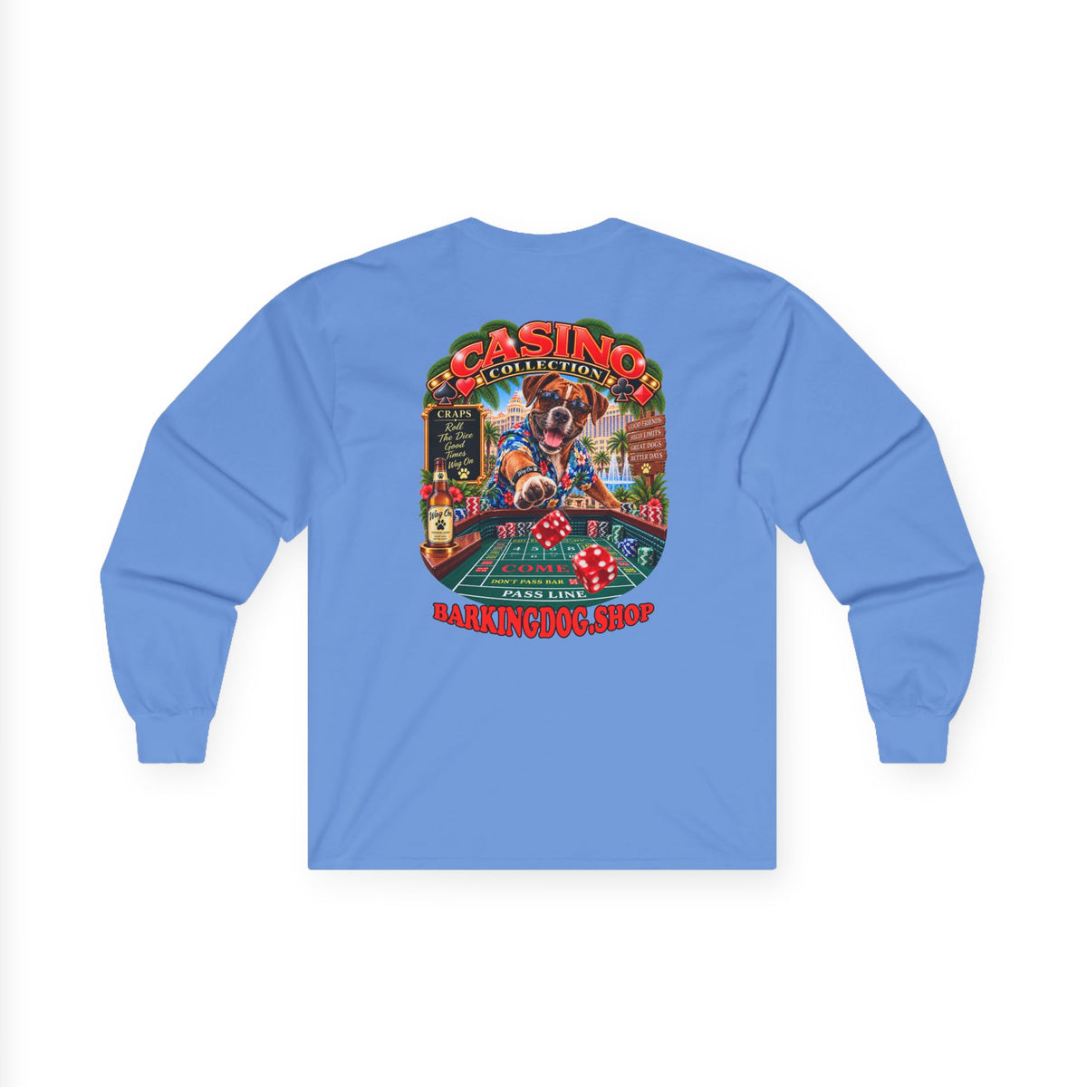 Boxer Craps Long Sleeve T Shirt Casino Collection Vintage Casino Dog Graphic Tee Wag On BarkingDog Shop