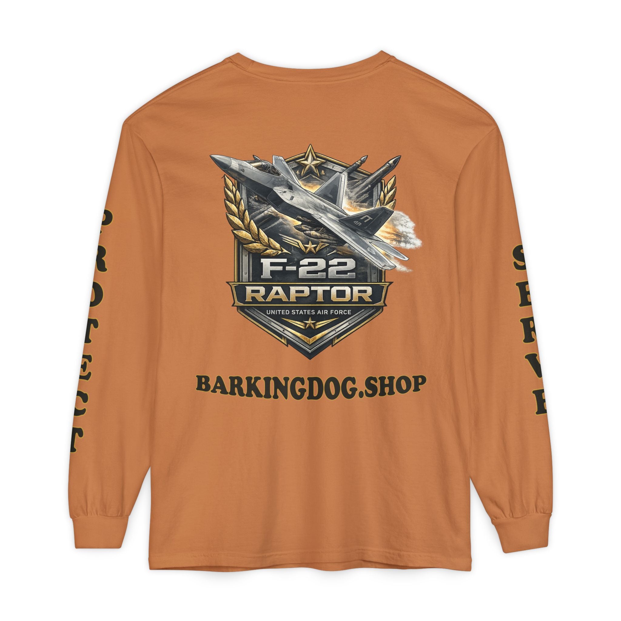 F-22 Raptor Long Sleeve Tee — BarkingDog 'Wag On' Military Air Force Tribute