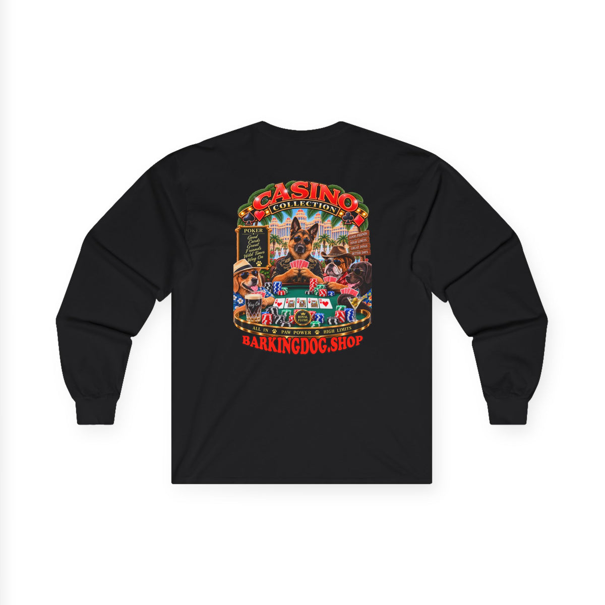 German Shepherd Poker Long Sleeve T Shirt Casino Collection Vintage Casino Dog Graphic Tee Wag On BarkingDog Shop