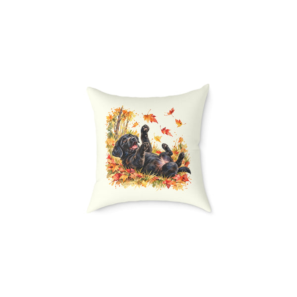 Black Labrador Retriever Puppy Autumn Leaves Throw Pillow Ivory Home Decor Collection Playful Watercolor Dog Decor BarkingDog Shop