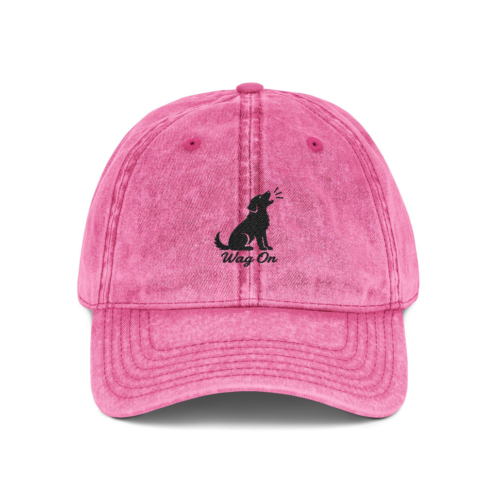 Embroidered Vintage Dog Cap - 'Wag On' Washed Baseball Hat