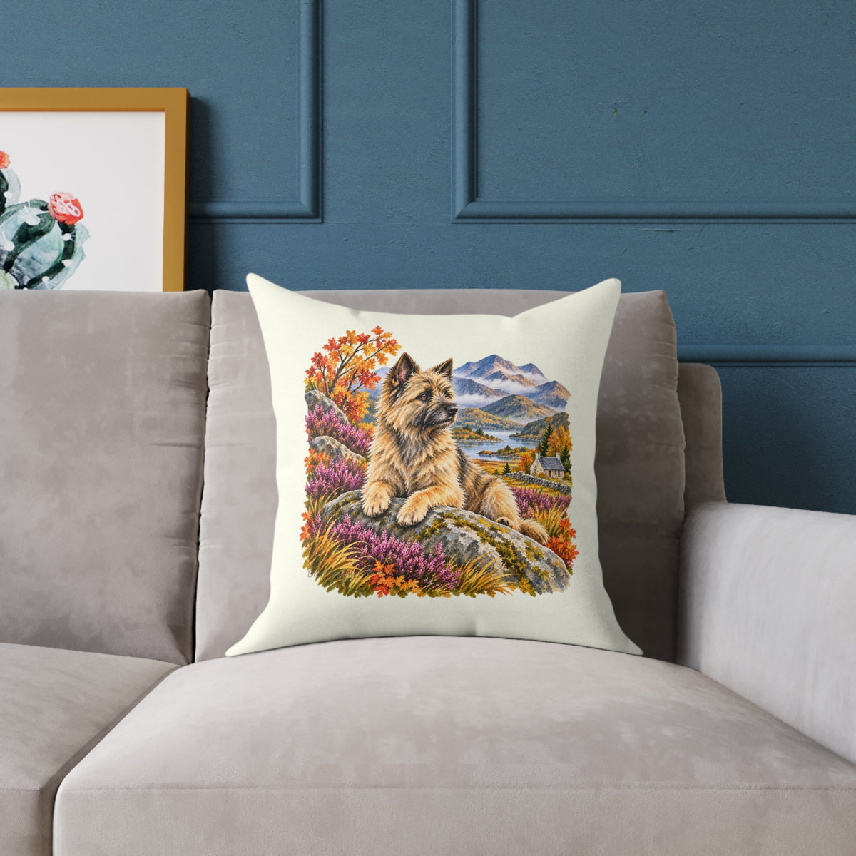 Cairn Terrier Scottish Highlands Autumn Throw Pillow Ivory Home Decor Collection Scenic Dog Decor BarkingDog Shop