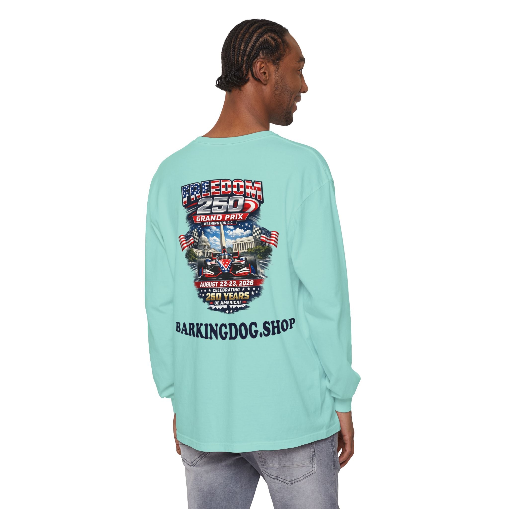 Freedom 250 Grand Prix Long Sleeve T-Shirt — "Wag On" Dog Rally Race Tee