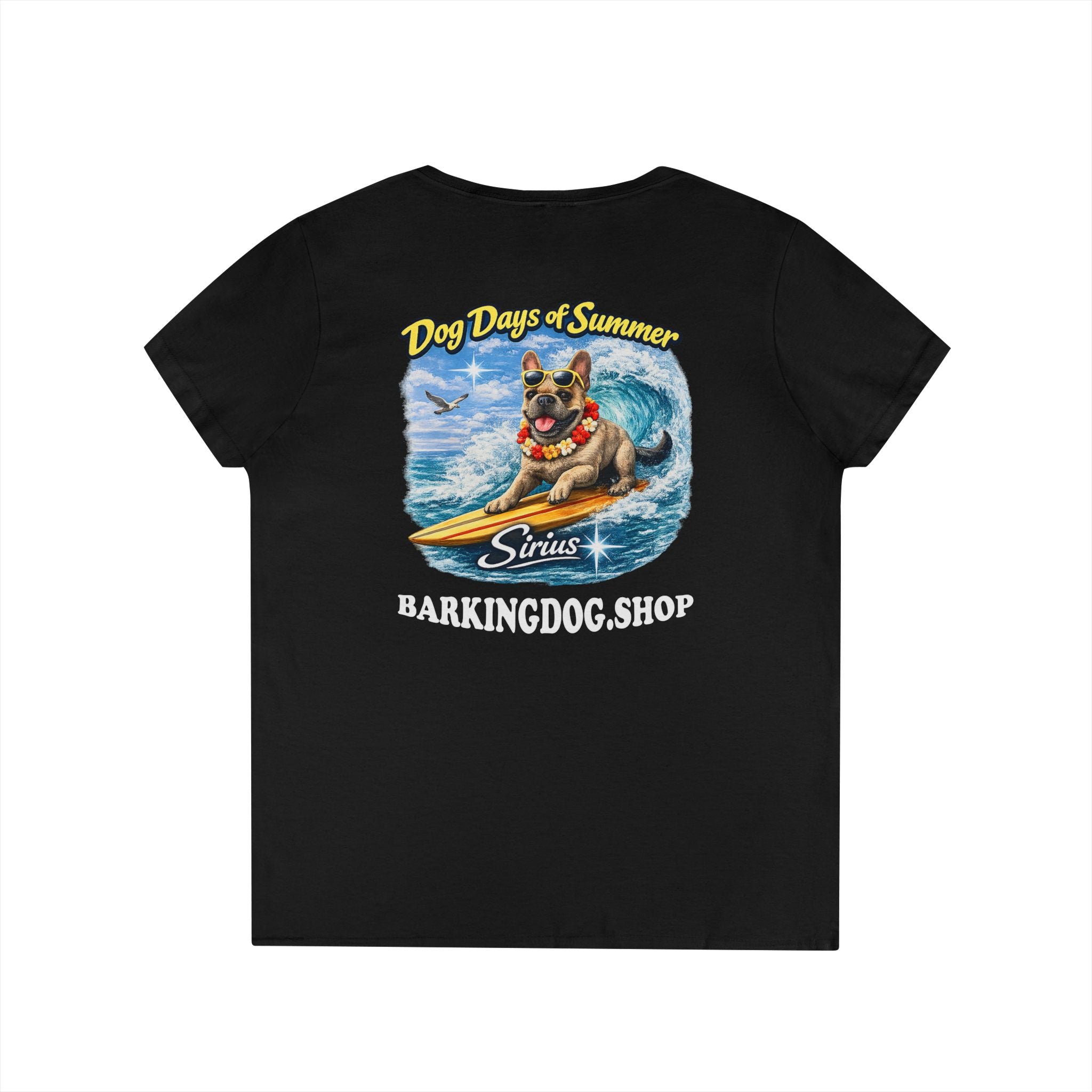 French Bull Dog Surfboard T-Shirt Wag On™ Dog Days of Summer