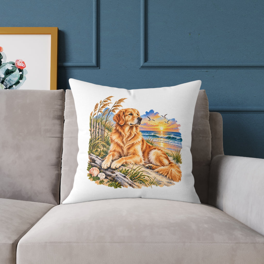 Golden Retriever Coastal North Carolina Sunrise Throw Pillow White Home Decor Collection Beach Dog Decor BarkingDog Shop