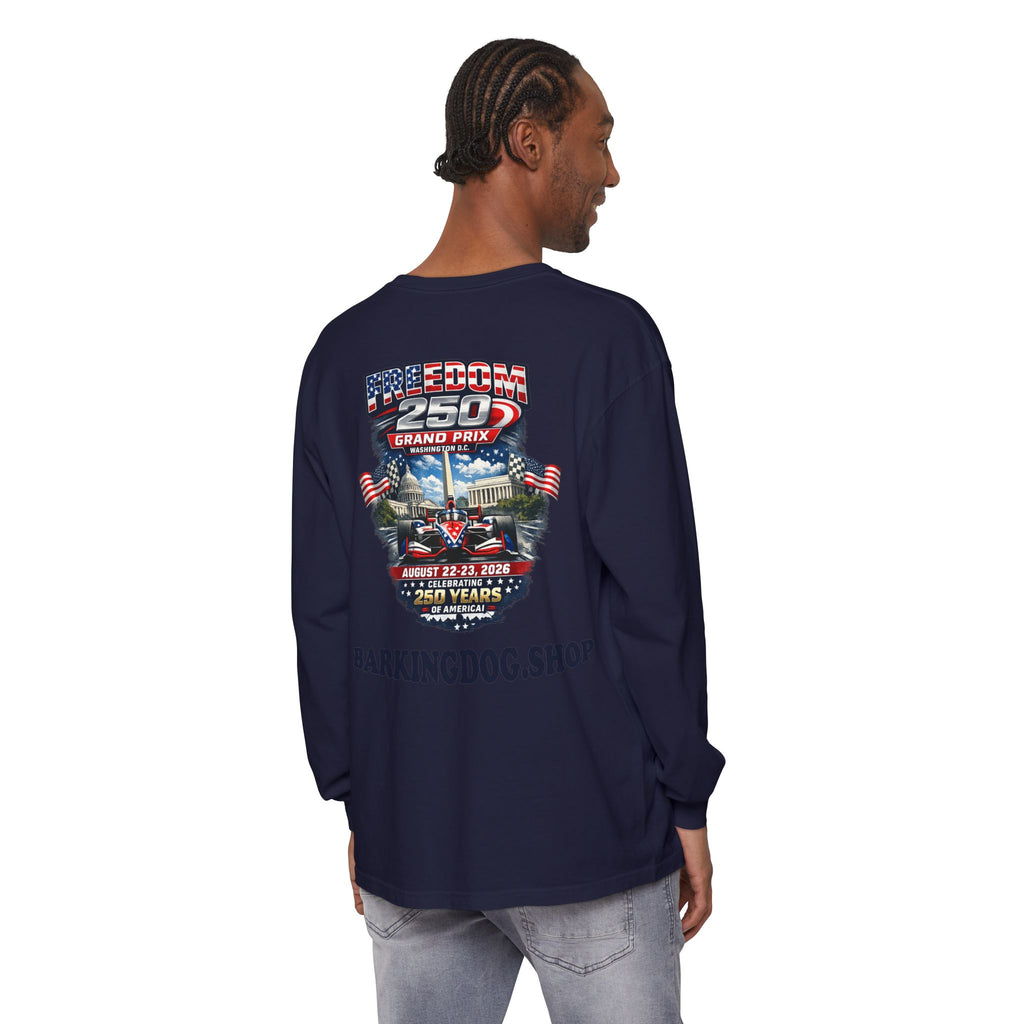 Freedom 250 Grand Prix Long Sleeve T-Shirt — "Wag On" Dog Rally Race Tee