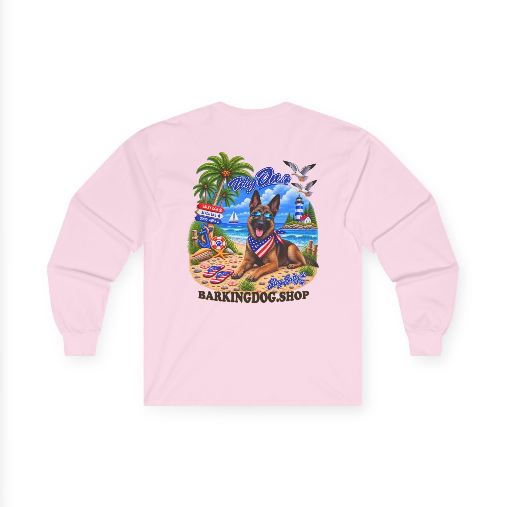Belgian Malinois Stay Salty Pup Long Sleeve T Shirt Beach Collection Coastal Dog Graphic Tee Wag On BarkingDog Shop