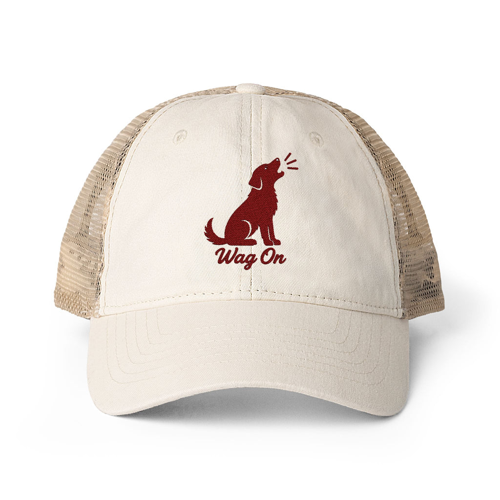 Women's Embroidered Wag On Washed Mesh-Back Cap BarkingDog.Shop