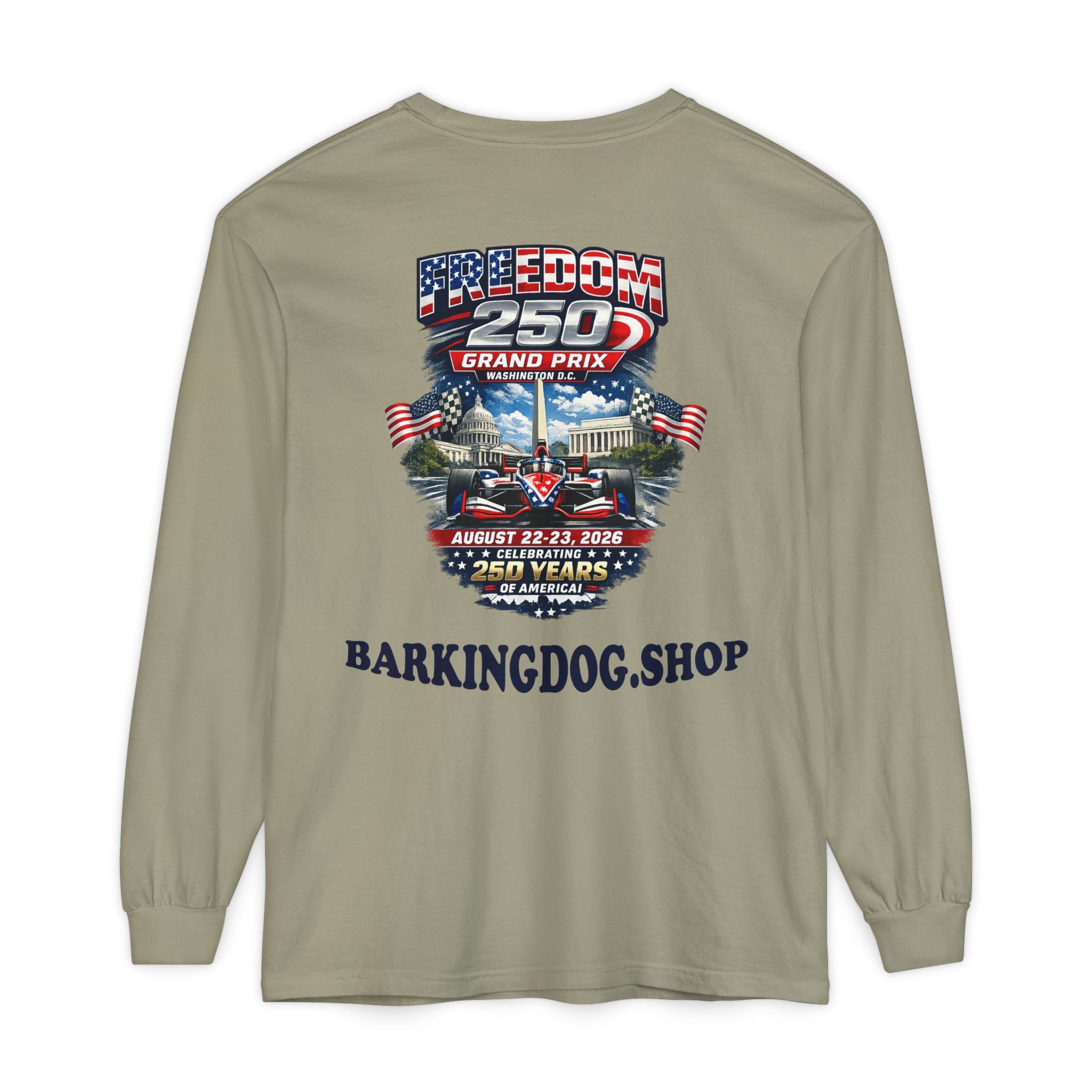 Freedom 250 Grand Prix Long Sleeve T-Shirt — "Wag On" Dog Rally Race Tee