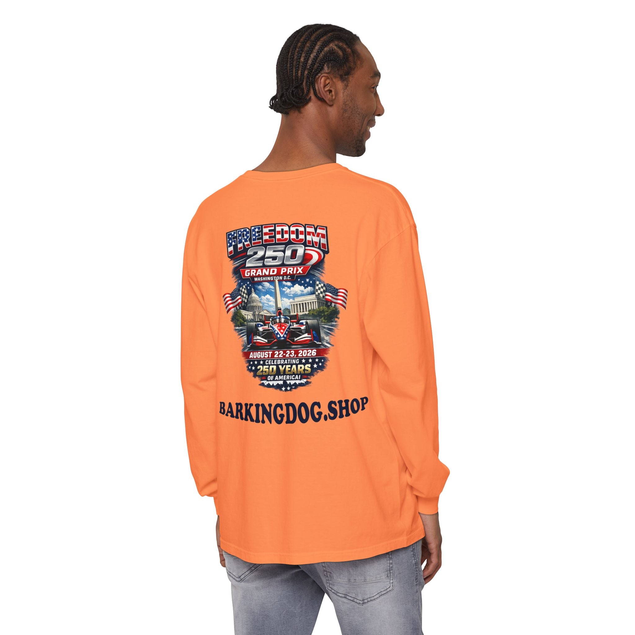 Freedom 250 Grand Prix Long Sleeve T-Shirt — "Wag On" Dog Rally Race Tee
