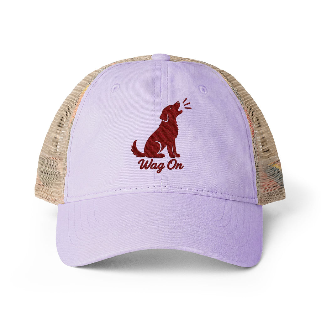 Women's Embroidered Wag On Washed Mesh-Back Cap BarkingDog.Shop