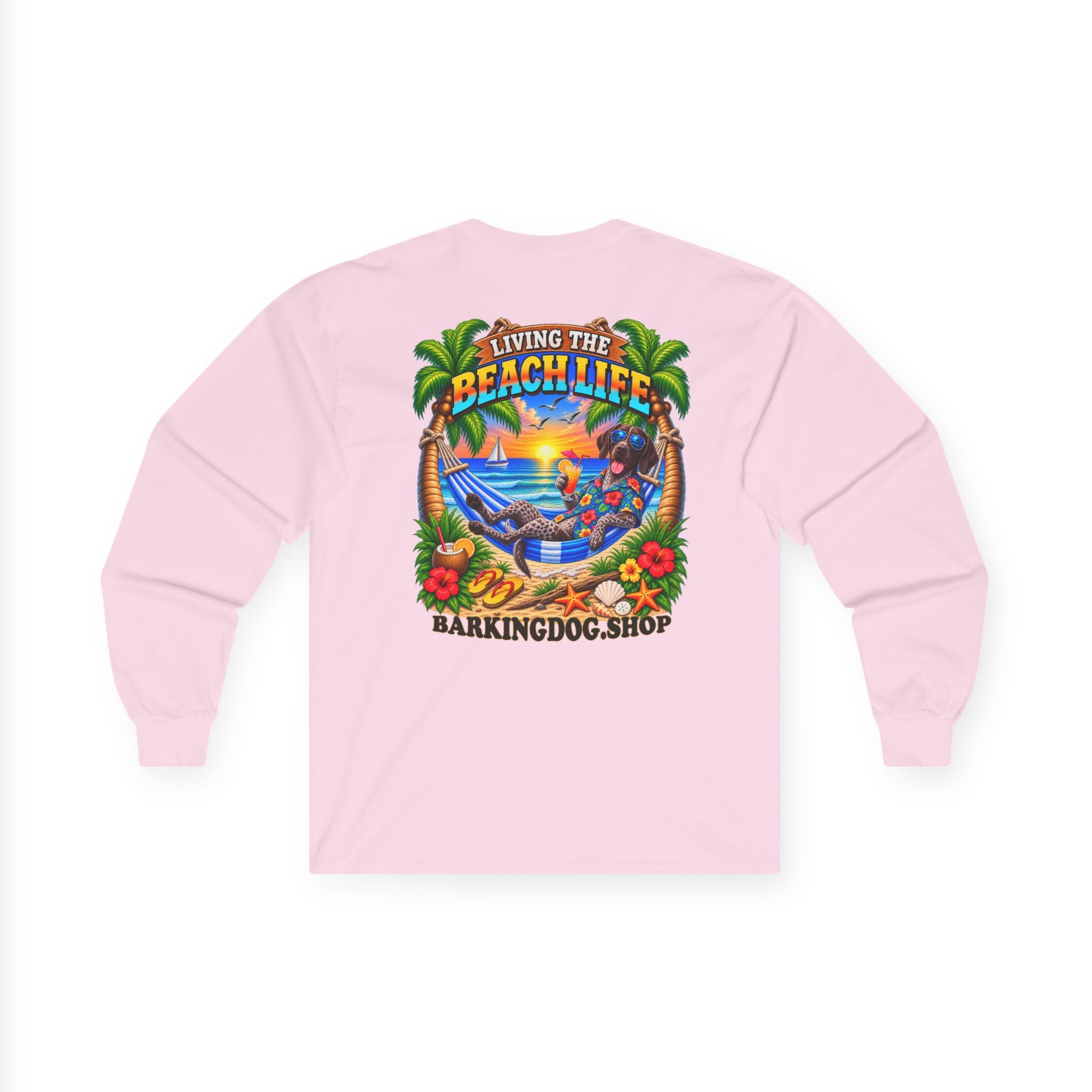 German Shorthaired Pointer Beach Life Canine Long Sleeve T Shirt Beach Collection Hammock Tropical Dog Graphic Tee Wag On BarkingDog Shop