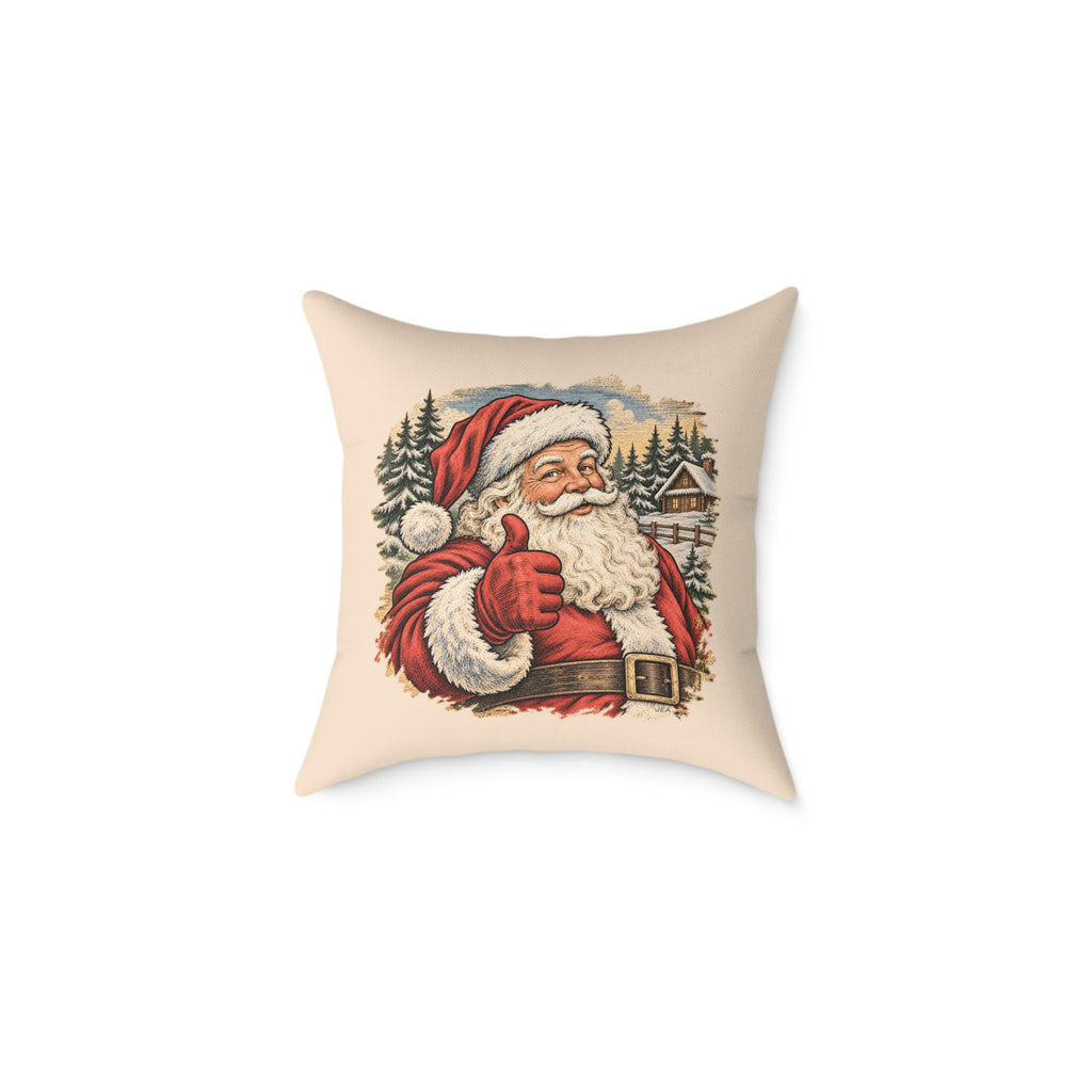Santa Thumbs Up Woodcut Relief Throw Cushion Warm Peach Holiday Decoration BarkingDog Shop