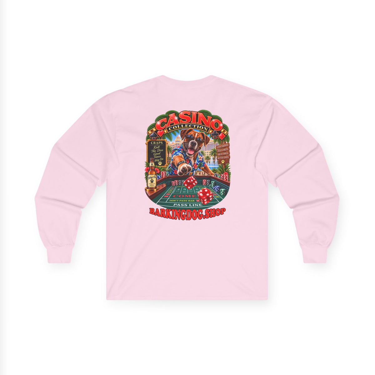 Boxer Craps Long Sleeve T Shirt Casino Collection Vintage Casino Dog Graphic Tee Wag On BarkingDog Shop