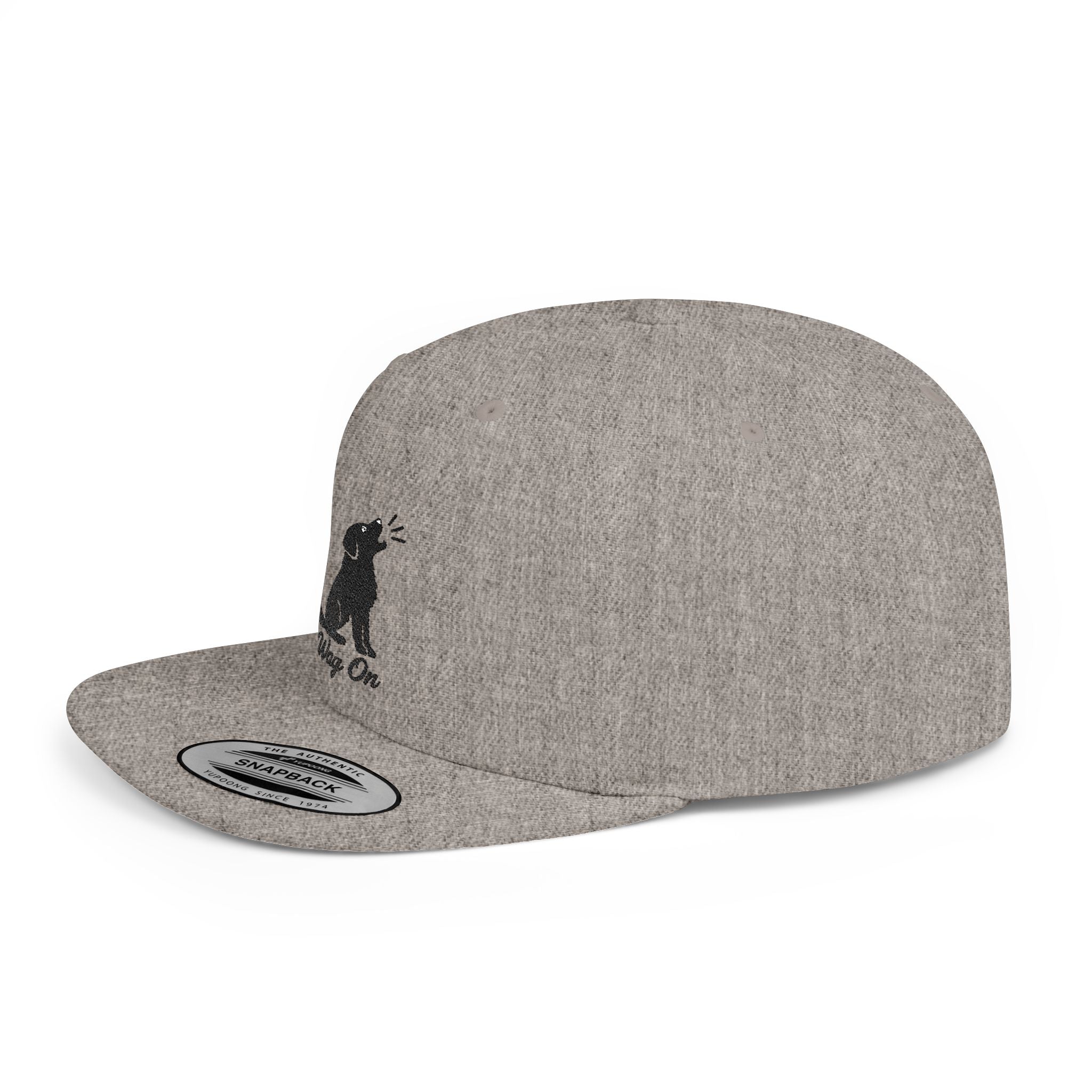 Wag On Snapback Hat — Embroidered Howling Dog Flat Bill Cap